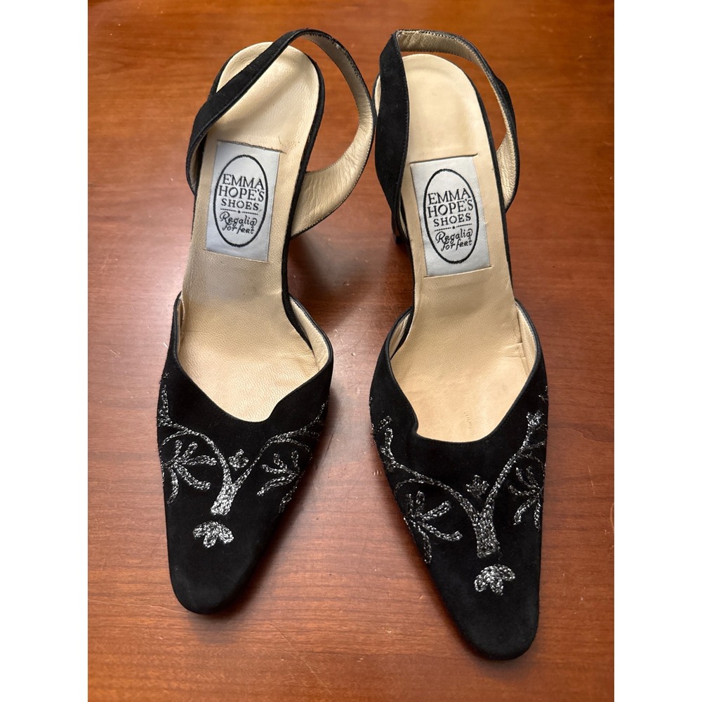 Emma Hope's Shoes heels women's EU 38 US 7.5 - 8 black embellished silver sling‎